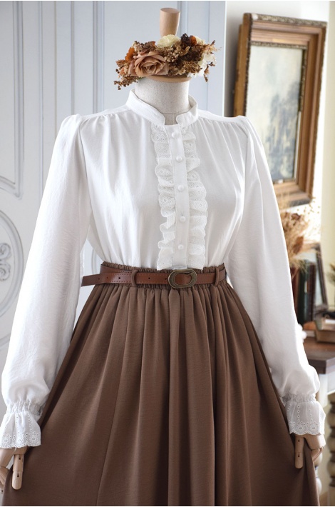 Chemisier Froufrou Style Vintage Blanc