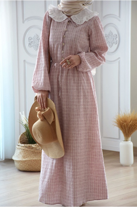 Robe Rose Poudré Col Peter Pan
